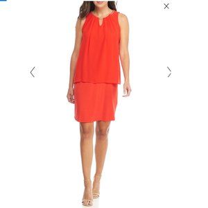 NWT Stylish Sleeveless Chain Mini  Dress With Chiffon Overlay Tango M US 8